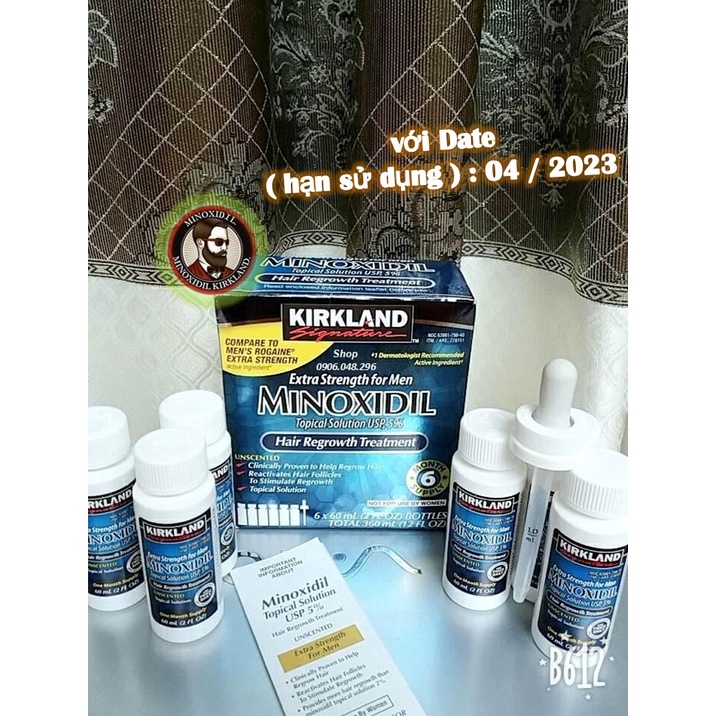 [ Date : &quot; Tốt nhất &quot; tại Mỹ ]  Sản phẩm Thoa ngoài Mọc Tóc, mọc Râu  Minoxidil  Kirkland USA - 1 Hộp / 6 Lọ minoxidil .