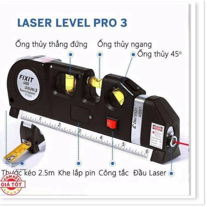 Thước Nivo laser LV-10 cân mực laser đa năng cân bằng kèm thước kéo 2,5m