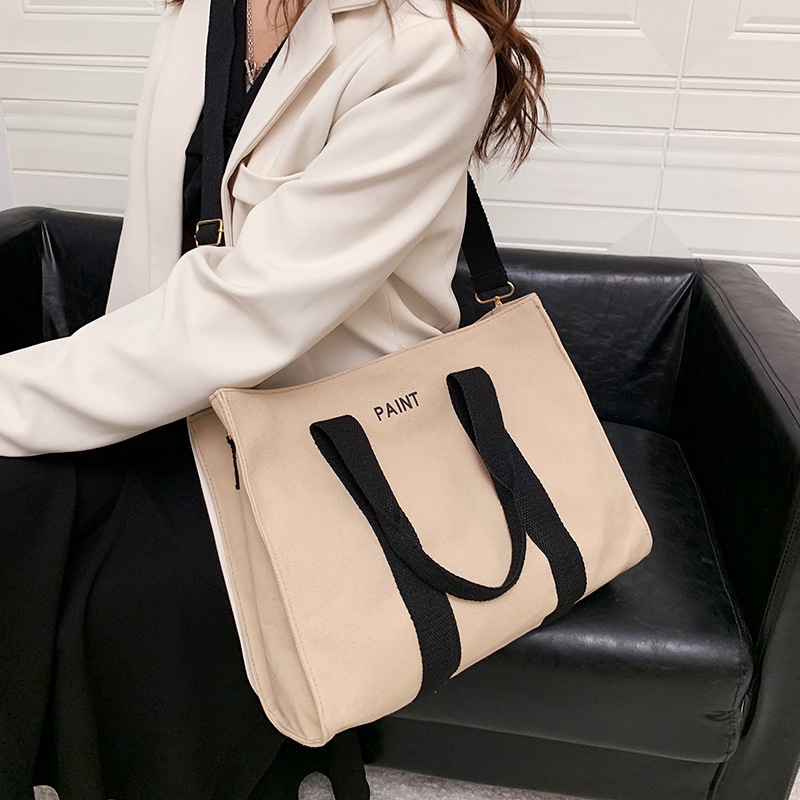 Túi Xách Canvas Cỡ Lớn Họa Tiết Kẻ Sọc Đơn Giản Thời Trang Công Sở Cho Nữ