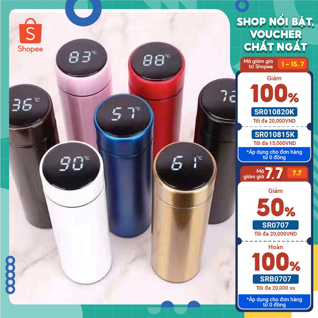 Bình giữ nhiệt có nhiệt kế 500ml - Bình giữ nhiệt lõi inox có hiển thị nhiệt độ