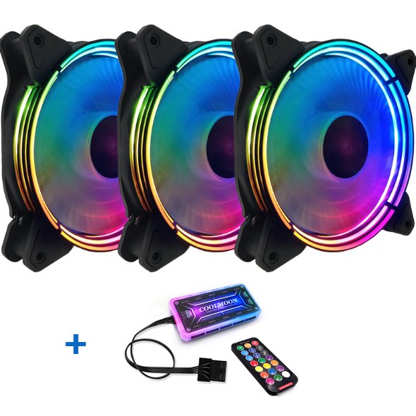 Bộ 3 Quạt Tản Nhiệt, Fan Case Coolmoon C2 Led RGB 16 Triệu Màu, 366 Hiệu Ứng - Kèm Bộ Hub Và Remote
