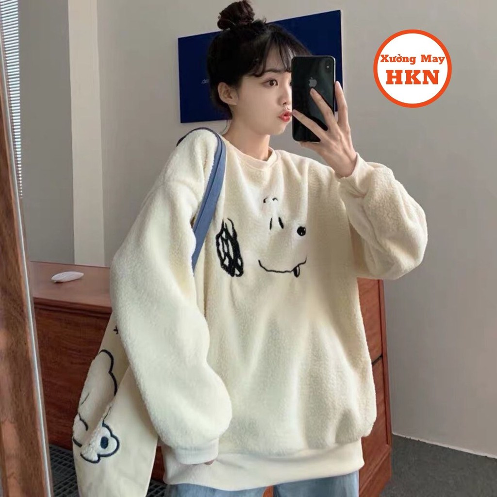 Áo Sweater Nữ Vải Lông Thêu Hình Chú Chó Snoopy Dễ Thương Mã 596 Xưởng May HNK | BigBuy360 - bigbuy360.vn
