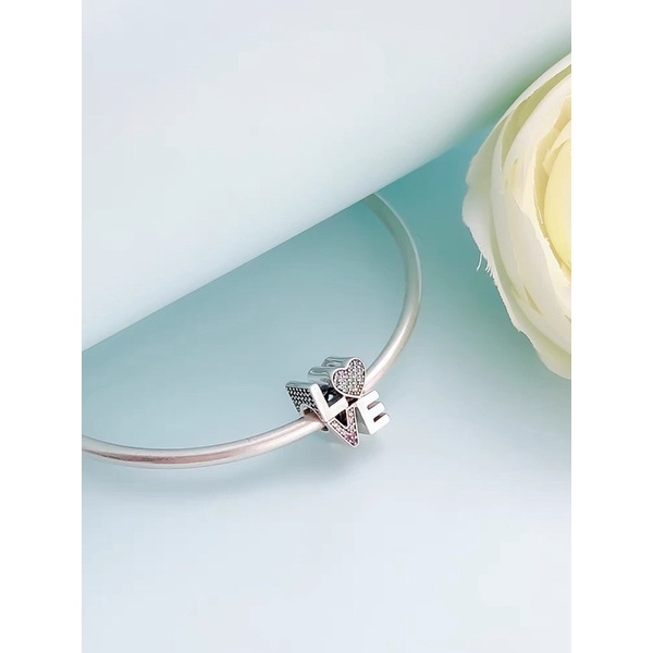 charm pan Love đính đá nhiều màu bạc s925 cao cấp