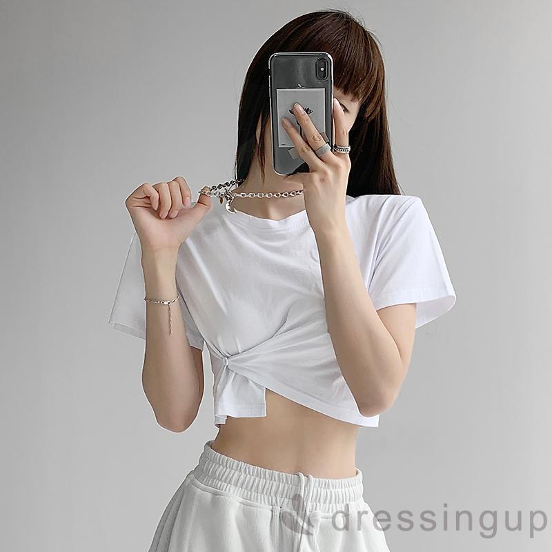 Áo Thun Tay Ngắn Cổ Tròn Dáng Ôm Màu Sắc Đơn Giản Dành Cho Nữ