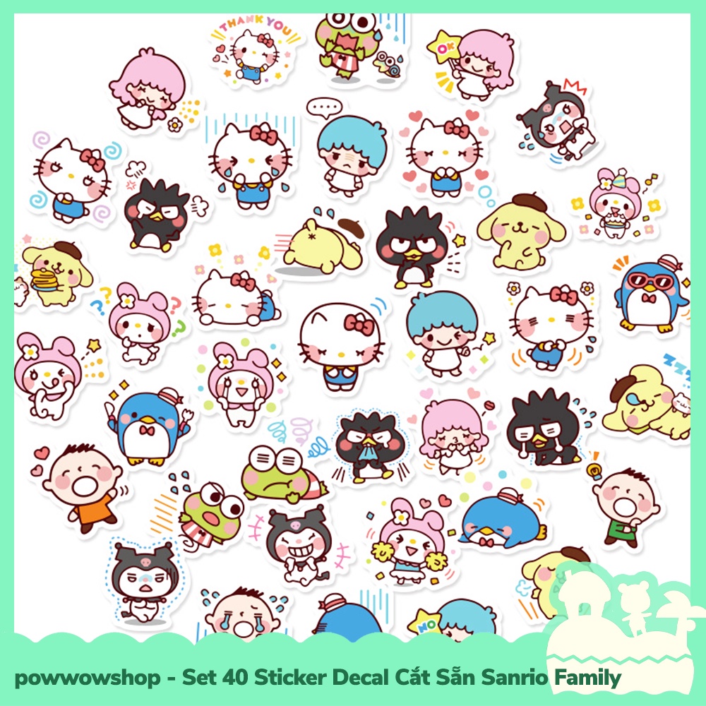 [Sẵn VN - Hỏa Tốc] Set 40 Sticker Mini Decal Dán Trang Trí Vật Dụng Mẫu Sanrio Family Cute Lovely Days