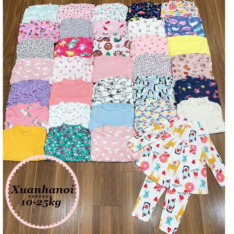 Bộ cotton bozip xuất cổ 3p dáng xòe cho bé gái XHN398
