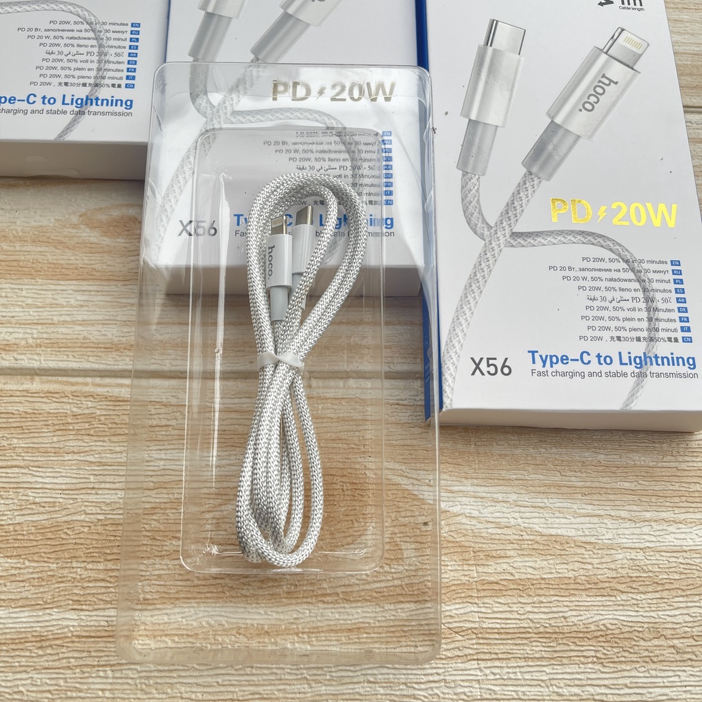 Dây sạc nhanh iphone Hoco x56 PD 20w chính hãng bọc dù siêu bền bảo hành 12 tháng đầu type-c to lightning