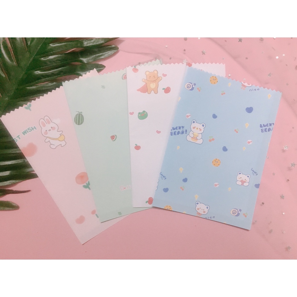 Túi giấy mini hoạt tiết dễ thương kèm sticker &quot;Thank you&quot; 17 x 12cm (mẫu ngẫu nhiên)