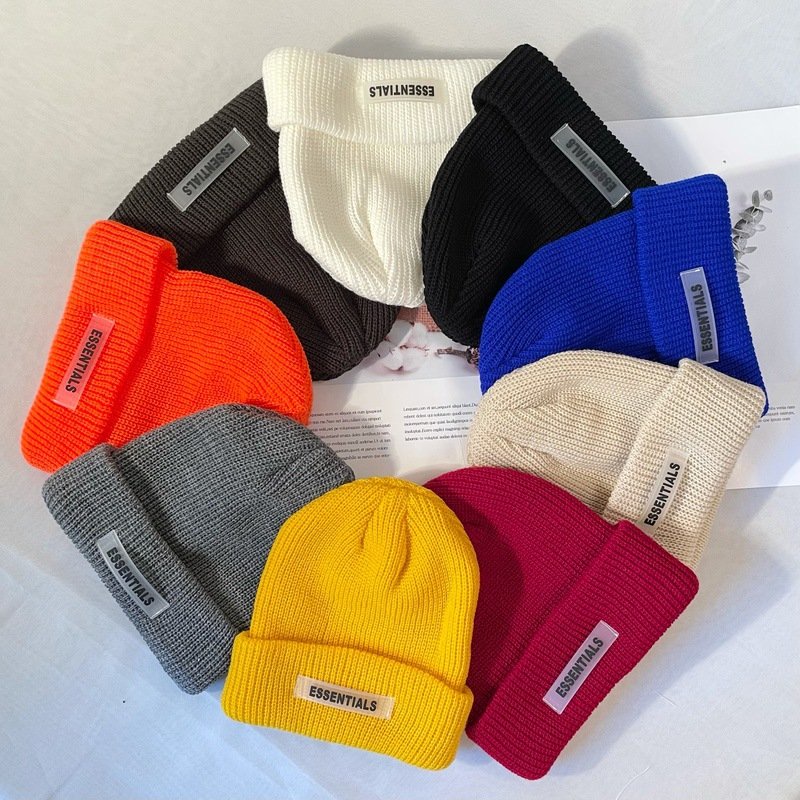 Mũ Len Nam unisex nhiều màu phong cách hip hop JUNECO1 dập mác cao su ESSENTIALS