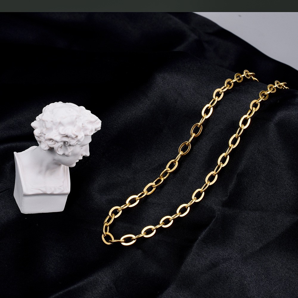 Vòng cổ choker bằng thép titan mạ vàng hồng 18K / vàng dạng chuỗi xích hình chữ nhật phong cách Âu Mỹ dễ phối đồ