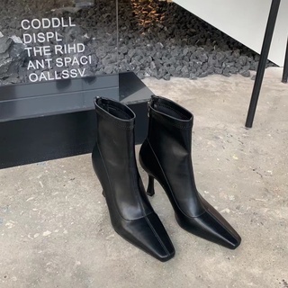 Boot cổ ngắn gót nhọn da mềm cao 7p