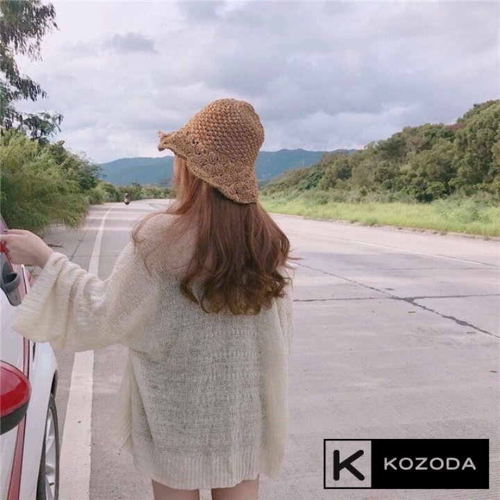 Áo Khoác Cardigan Len Mỏng Cho Nữ Phong Cách Hàn Quốc Sexy màu nâu kem trắng Kozoda AK4