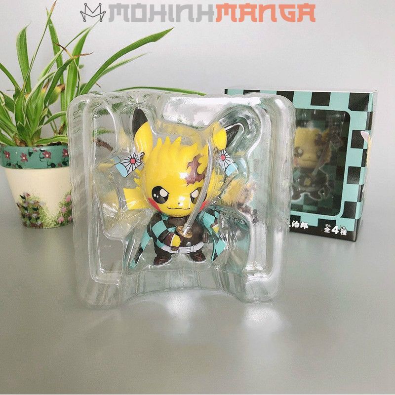 Mô hình Picachu 4 nhân vật Kimetsu No Yaiba Tanjiro Tanjirou Nezuko Zenitsu Inosuke Pokemon Pikachu Thanh Gươm Diệt Quỷ