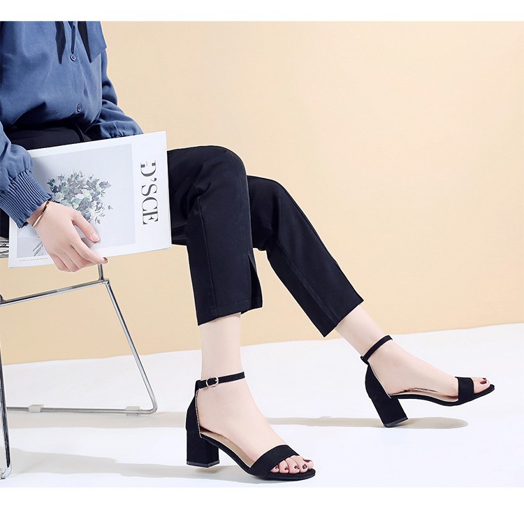 Giày Cao Gót 5 Phân Đế Vuông Quai Ngang Da Lộn Cao Cấp Giày cao gót nữ GURI đế vuông 5p GURI