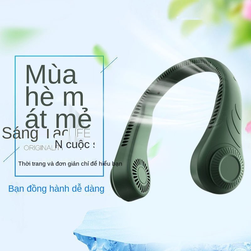 Không lá treo cổ quạt nhỏ usb sạc di động siêu êm lười ký túc xá sinh viên mùa hè hiện vật