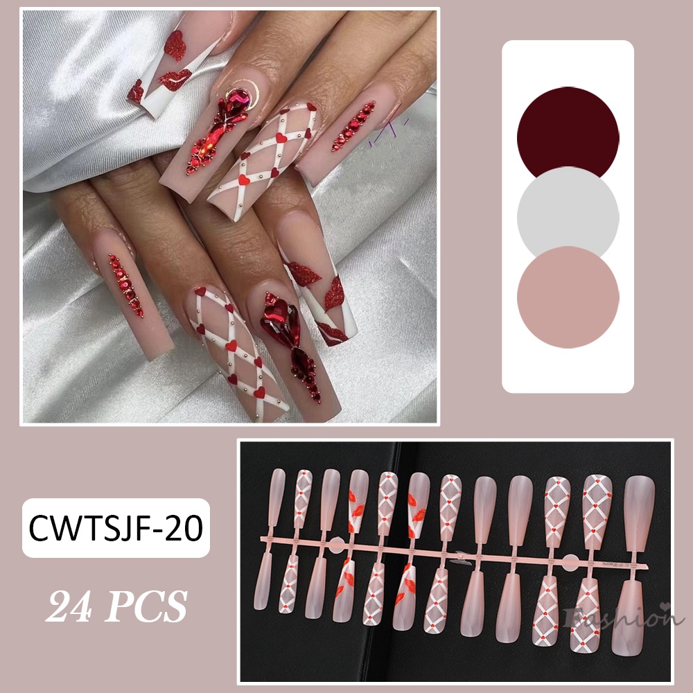 Set 24 Móng Tay Giả Dáng Dài Hoạ Tiết Đôi Môi Độc Đáo