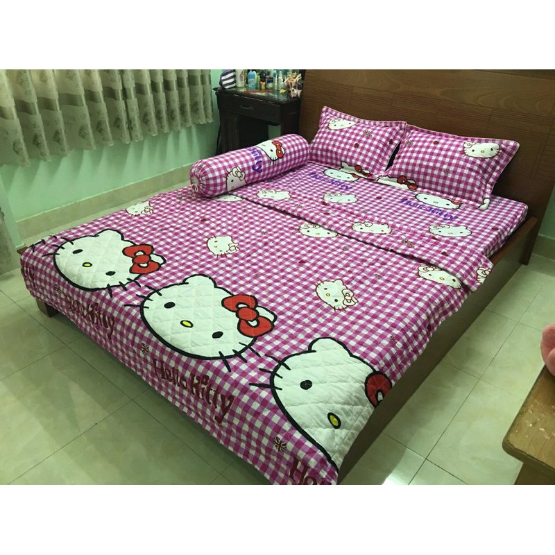 Bộ Chăn Ga Gối Cotton Poly Hello Kitty 1m8x2mx10cm nhiều mẫu