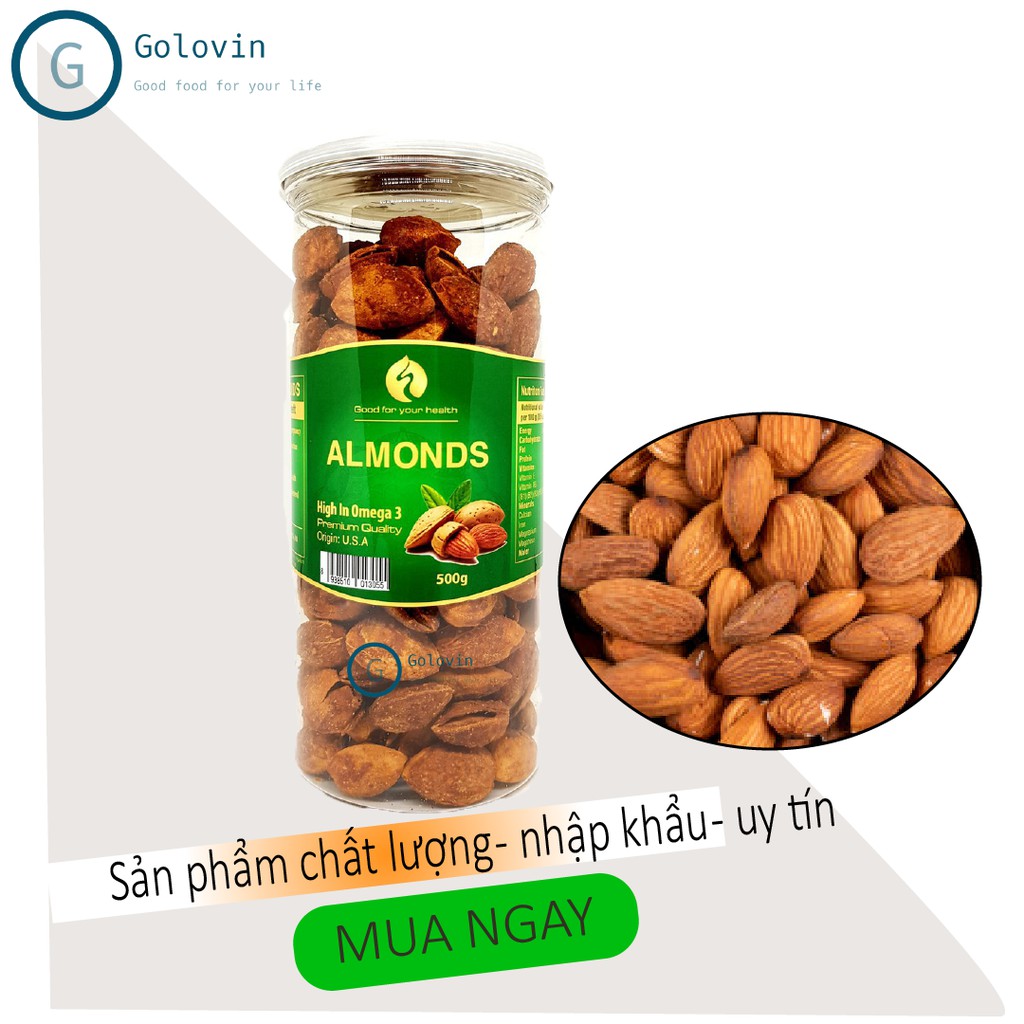 Hạnh nhân rang bơ Almonds nhập khẩu Mỹ hộp 450g giúp giảm cân, dinh dưỡng, tốt cho thai nhi Golovinshop