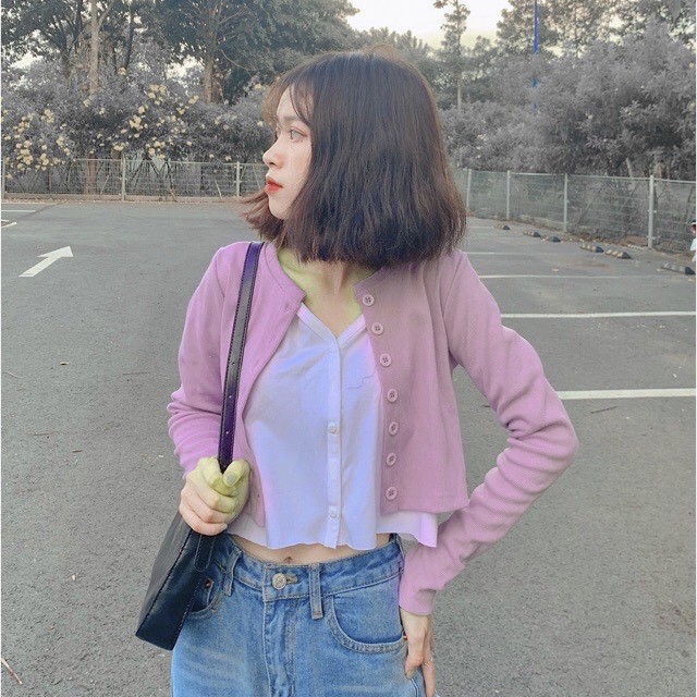 Áo Croptop Tay Dài Nữ - Thun Gân Co Dãn Tốt, Phong Cách Ulzzang