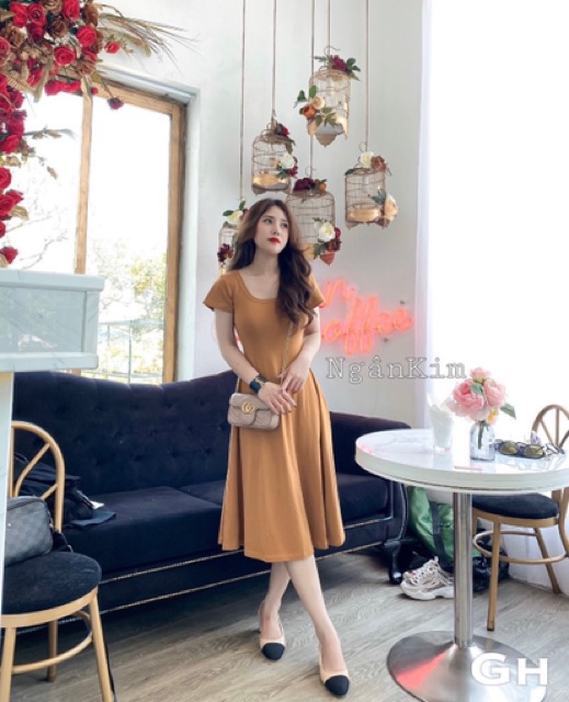 VÁY THUN , VÁY COTTON XOÈ CỔ VUÔNG CHẤT ĐẸP MS17366