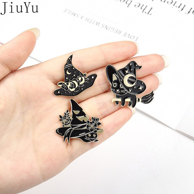Ghim Cài Áo Hình Phù Thủy / Mèo / Bí Ngô Halloween Tráng Men Sáng Tạo