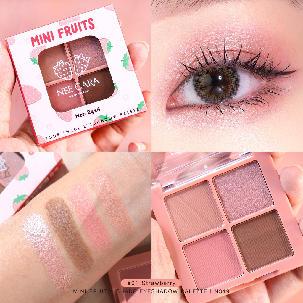 [Hàng Thái] Bảng Phấn Mắt Nee Cara Mini Fruit N319 Gồm 4 Ô Màu Lì Và Ánh Nhũ