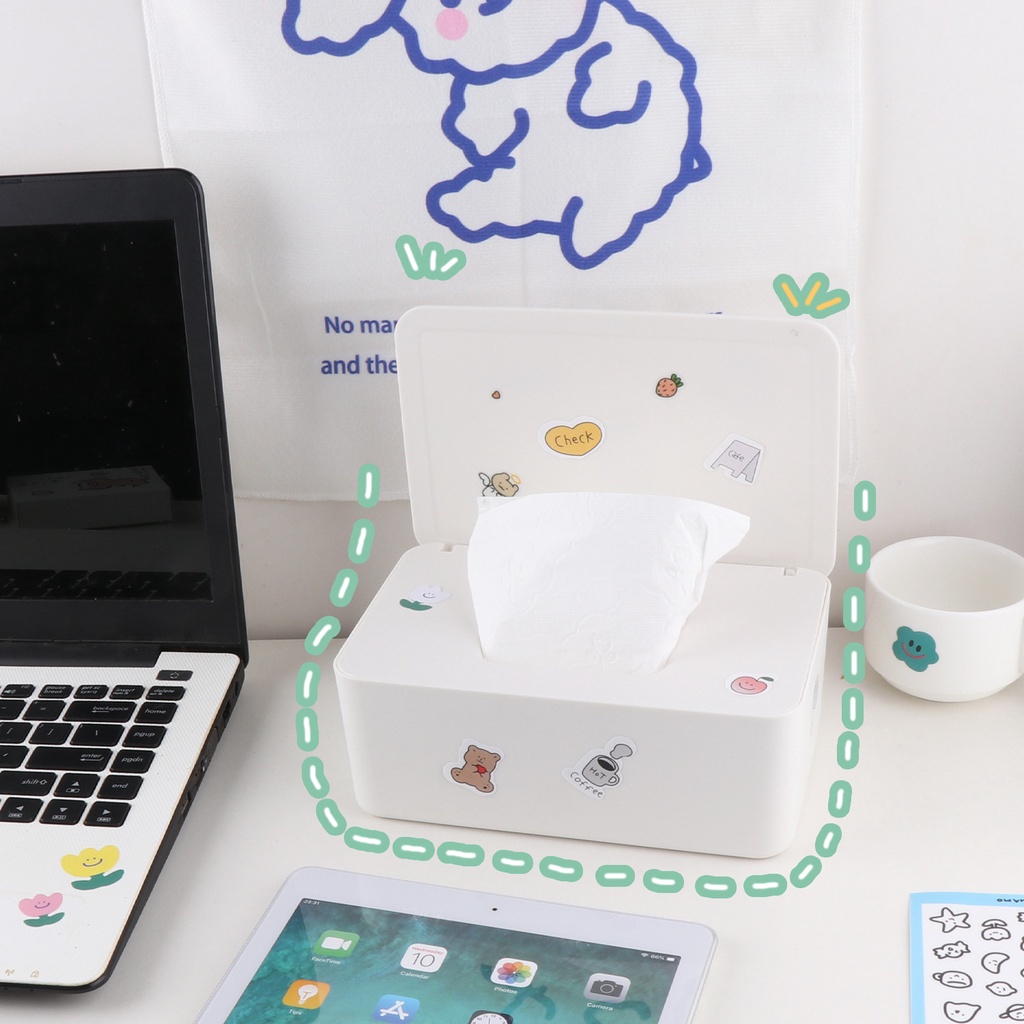 Hộp đựng khăn giấy ướt phong cách Nhật Bản có nắp che bụi