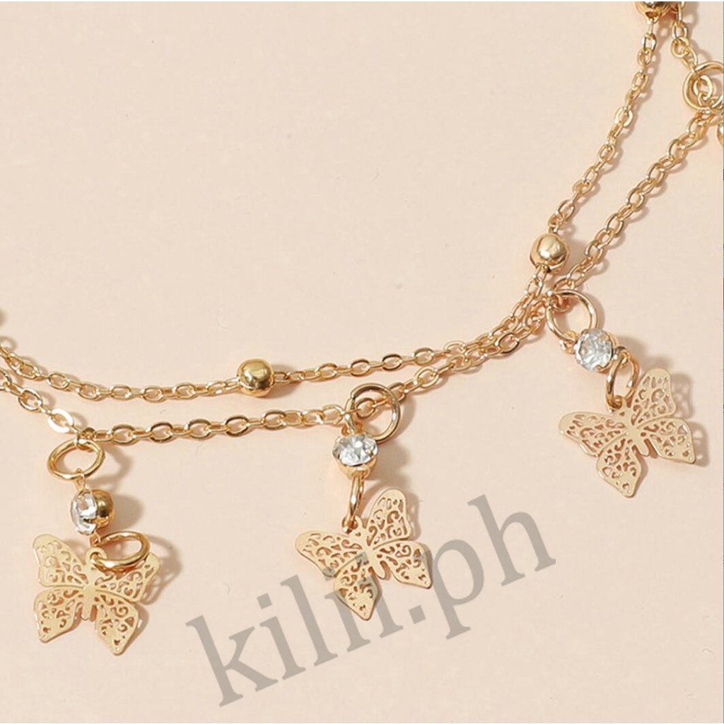 Kilii Lắc Chân Hai Lớp Họa Tiết Hình Học Bướm Đơn Giản Cho Nữ