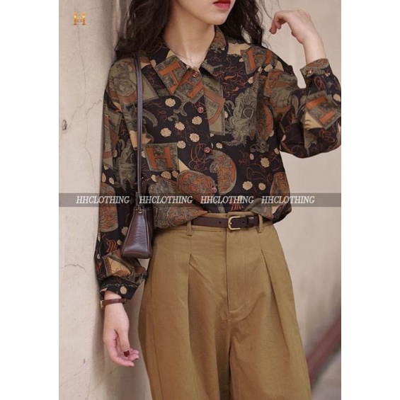 Áo sơ mi dài tay hoạ tiết dáng basic trẻ trung HH Clothing