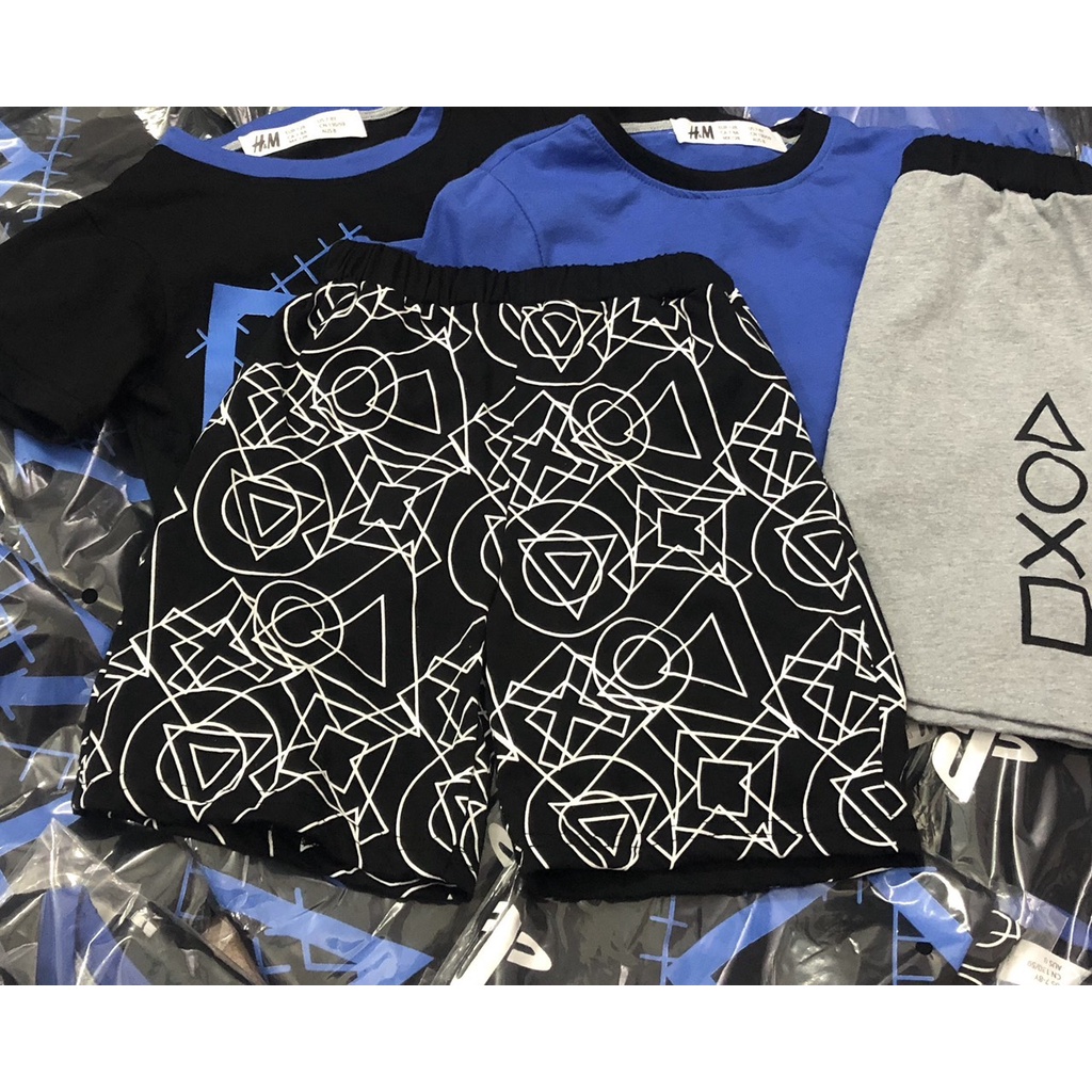 Set 2 bộ cotton hoạ tiết khối ziczac cá tính, combo 2 bộ cotton bé trai mềm mát