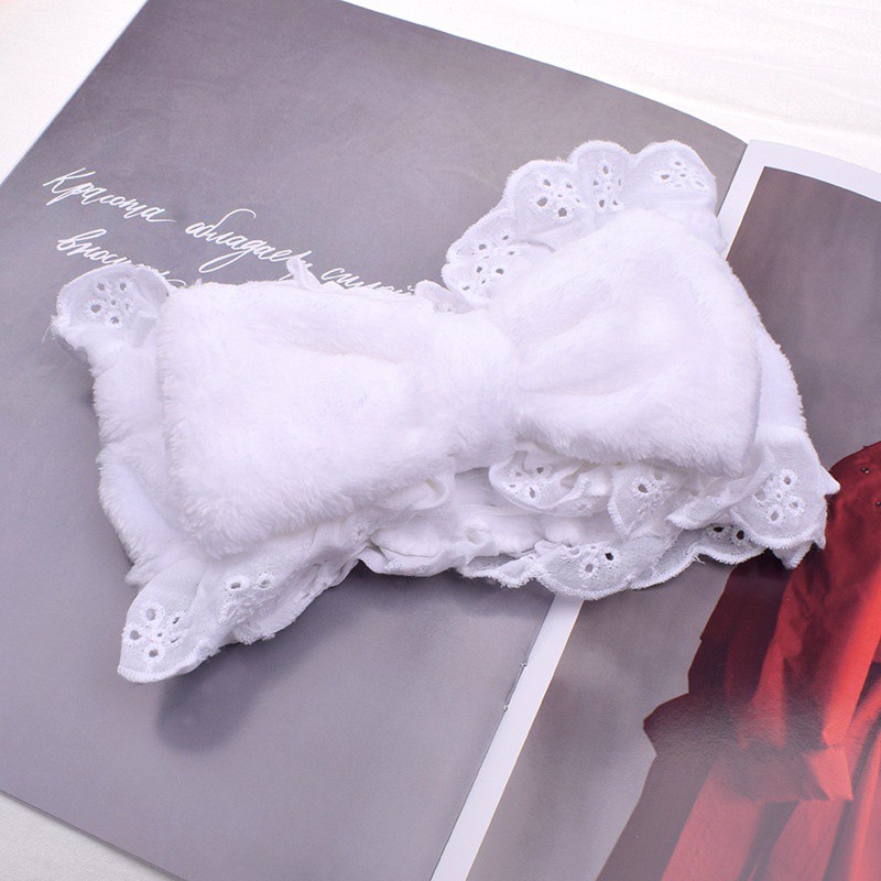 Băng đô phối ren đính nơ phong cách Hàn Quốc xinh xắn dùng rửa mặt tiện dụng