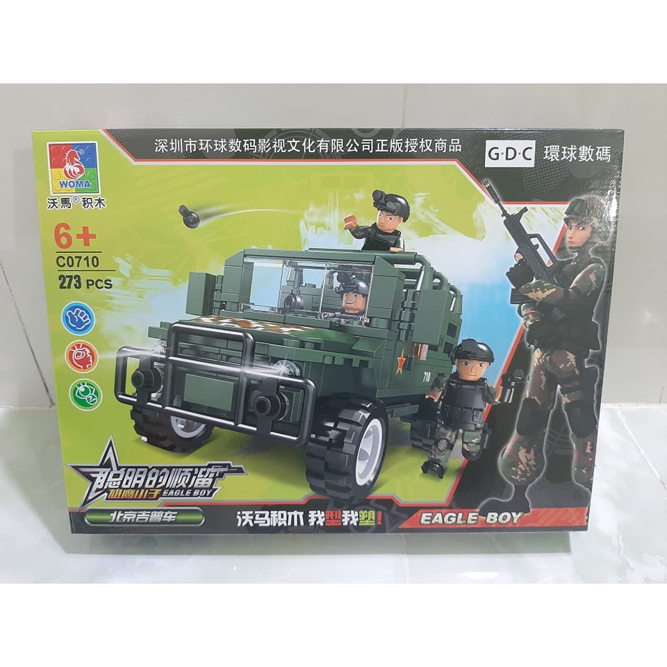 (CÓ SẴN) Lắp ráp mô hình lego Military Army Beijing Jeep Voluma Xe Jeep 273 khối WOMA C0710 XE JEEP CỦA QUÂN ĐỘI