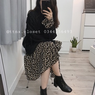 Váy nỉ hoodies chân da báo