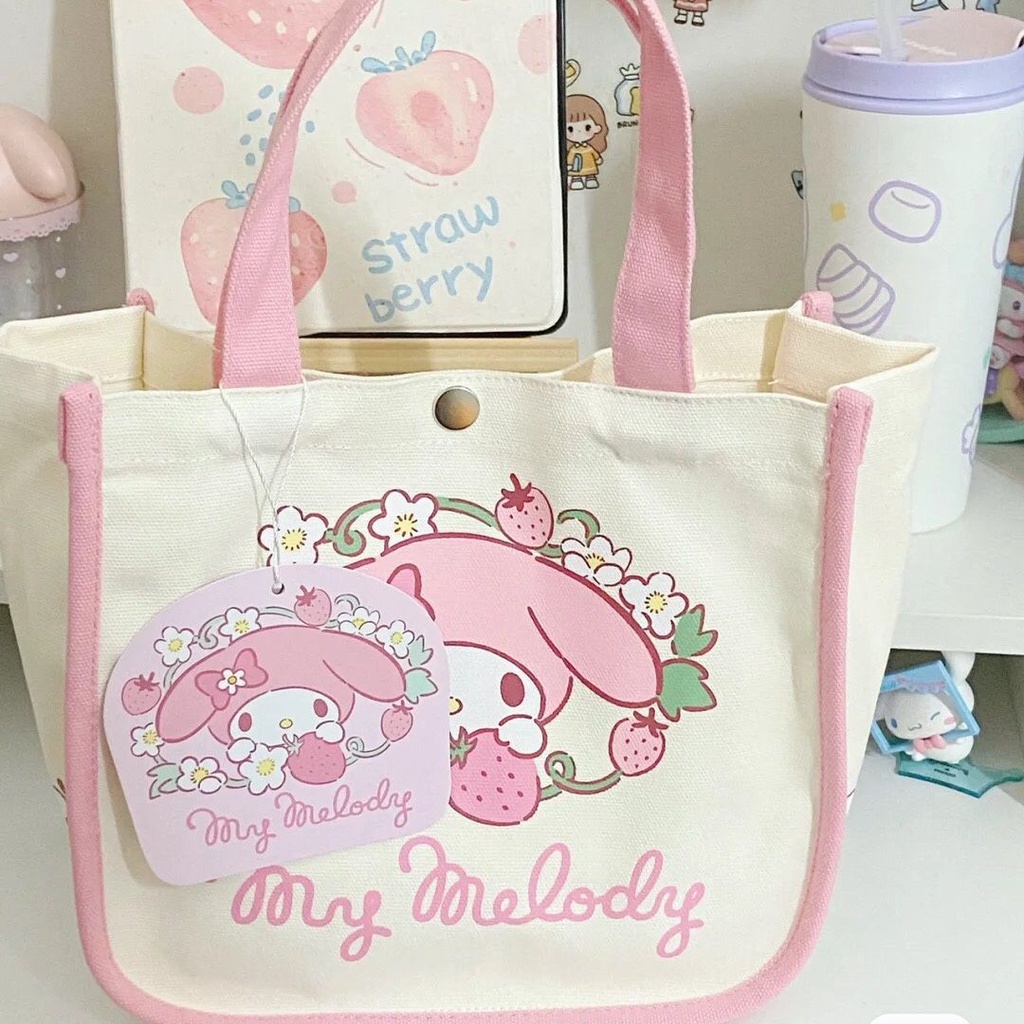 SANRIO Túi Vải Canvas Vuông In Hình Cinnamoroll My Melody Dễ Thương