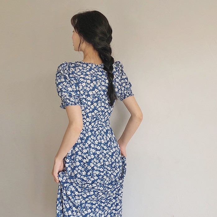 Zara Morocco full tag - Đầm Zara hoa xanh dáng dài DH2DDG56N8