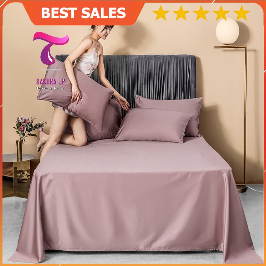 [RẺ VÔ ĐỊCH] Bộ Drap Giường Lụa Satin - Bộ Ga Gối Cotton Lụa 60s Sakura JP Bedding Decor