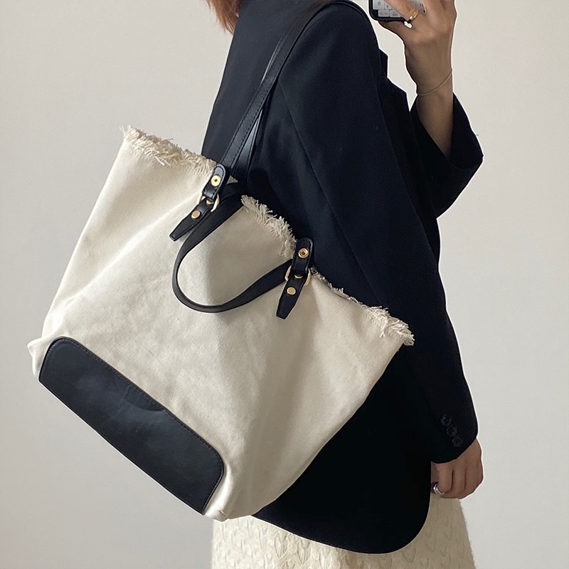 Túi Xách canvas Sức Chứa Lớn Phối Màu Thời Trang Cho Nữ