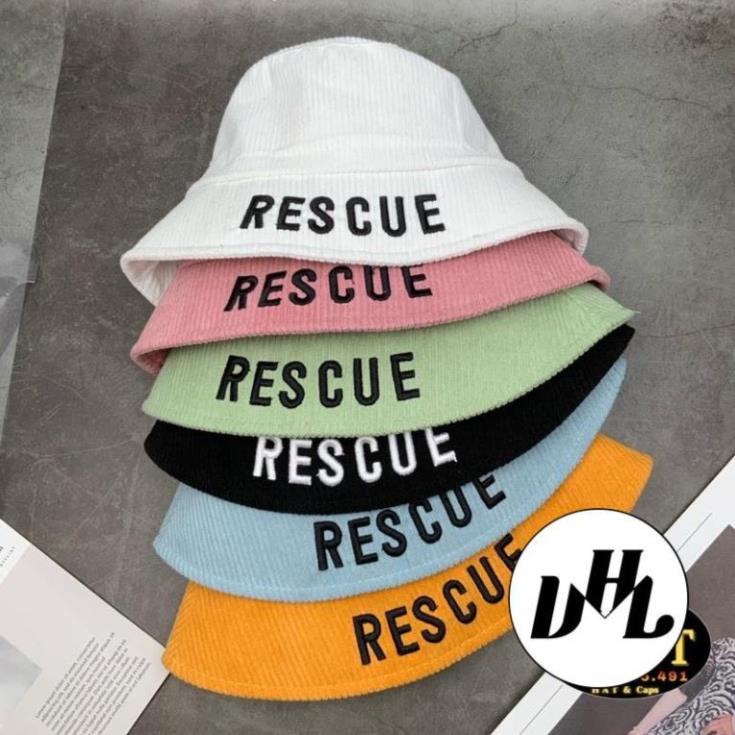Mũ Bucket Cụp Nhung Tăm Thêu Vành Rescue Nhiều Màu Thời Trang Cao Cấp