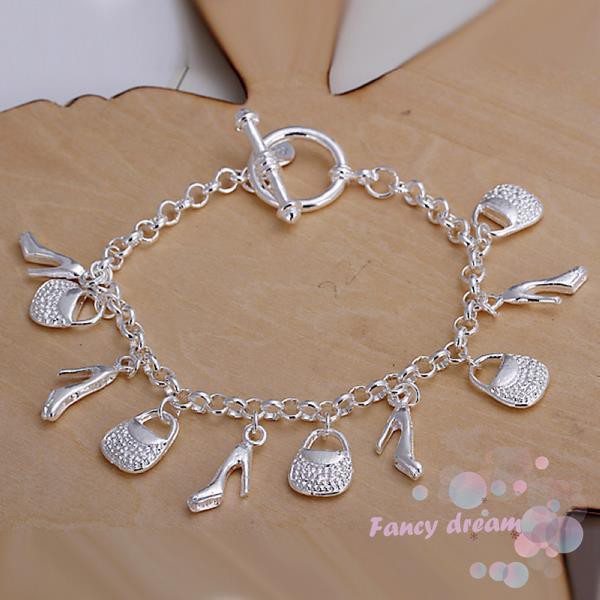 Vòng tay mạ bạc 925 gắn hình giỏ xách giày cao gót thời trang cho nữ
