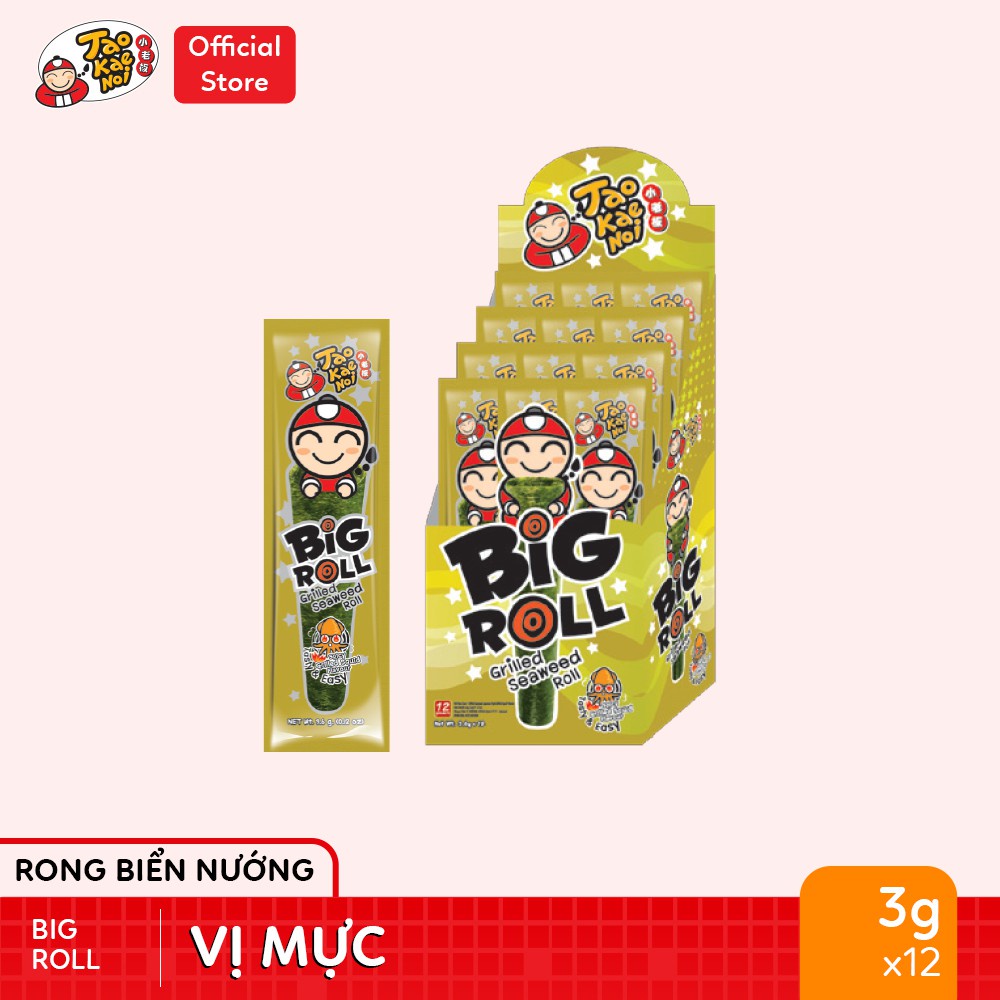 [COMBO 3 MIX VỊ] Snack Rong BiểnTaoKaeNoi Big Roll Mix vị 3g x 3 hộp (vị Truyền Thống, Cay, Mực) (36 gói)