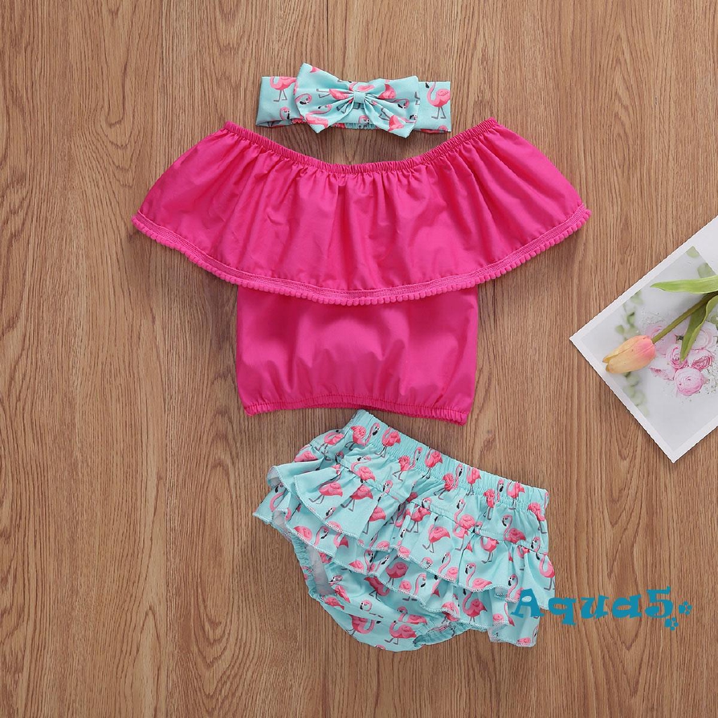 Set Áo Thun + Quần Short + Băng Đô Đáng Yêu Cho Bé Gái