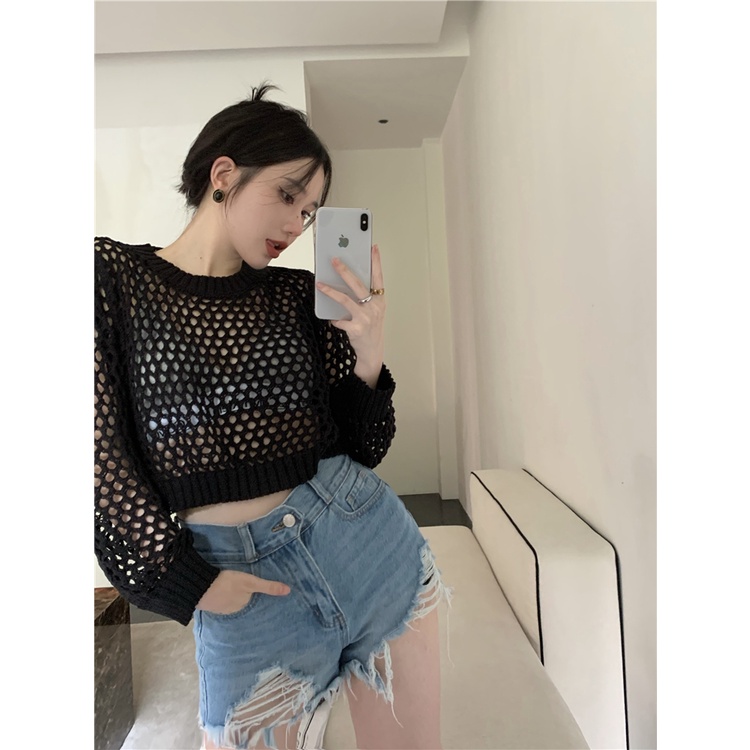 Porozi Áo dệt kim mỏng  dáng ngắn tay dài thời trang Hàn Quốc nhiều màu tùy chọn cho nữ