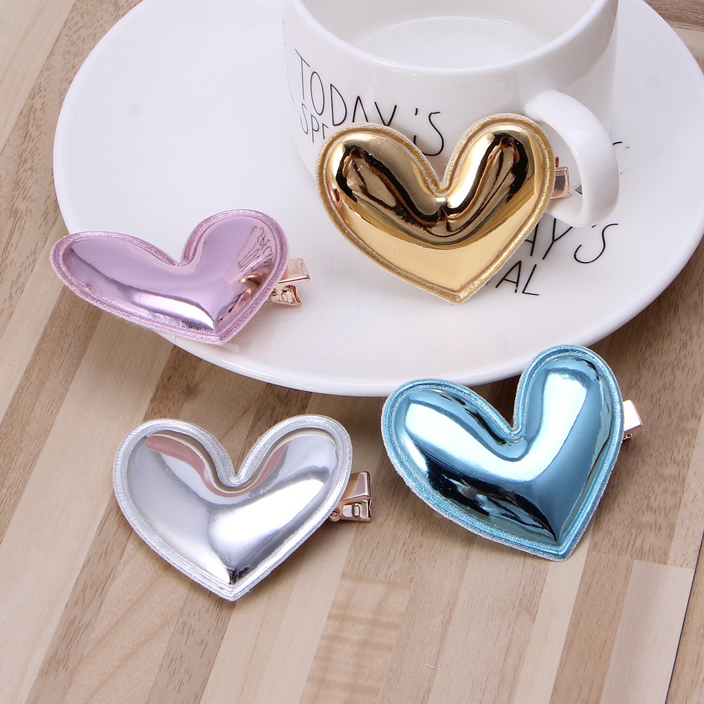 Set 4 kẹp tóc trái tim đính sequin lấp lánh dễ thương dành cho các bé