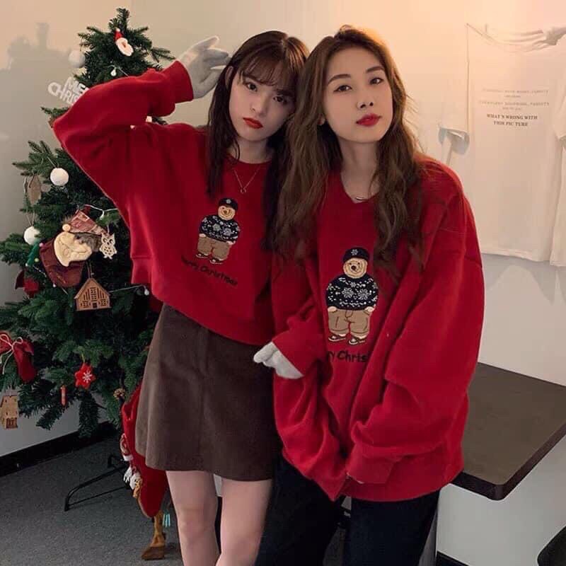 Áo Nỉ Noel Gấu Tuyết Dáng Croptop Nữ [FREESHIP] Sweater giáng sinh form rộng tay bồng, merry christmas cá tính Ulzzang