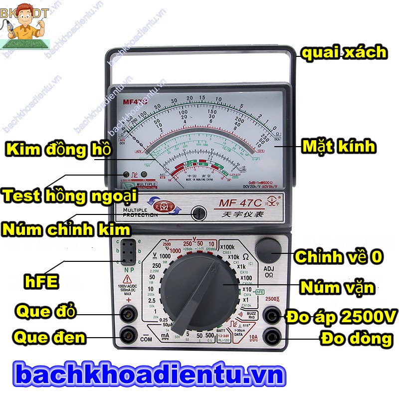 Đồng hồ vạn năng kim MF47C MF-47C cao cấp có bảo vệ chống cắm nhầm