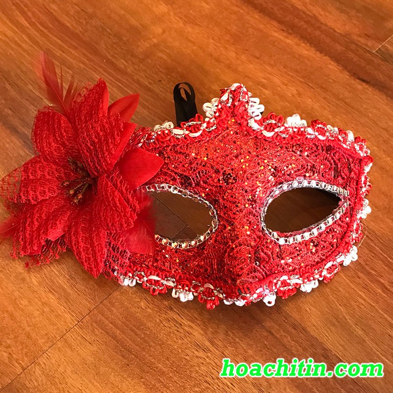Mặt nạ hóa trang dự tiệc phủ ren bông đủ màu hóa trang vũ hội halloween