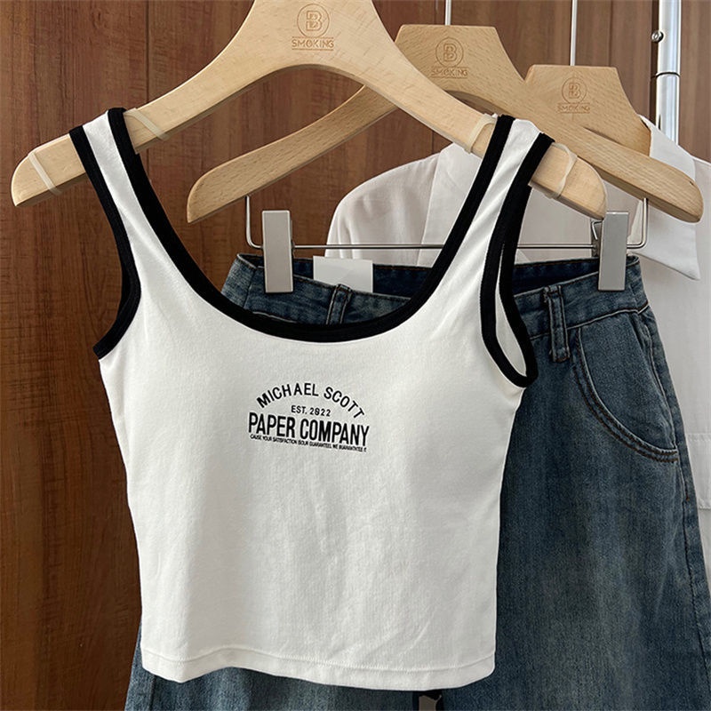 Áo thể thao sát nách form ngắn có mút đệm ngực in chữ màu trắng thời trang nữ 64