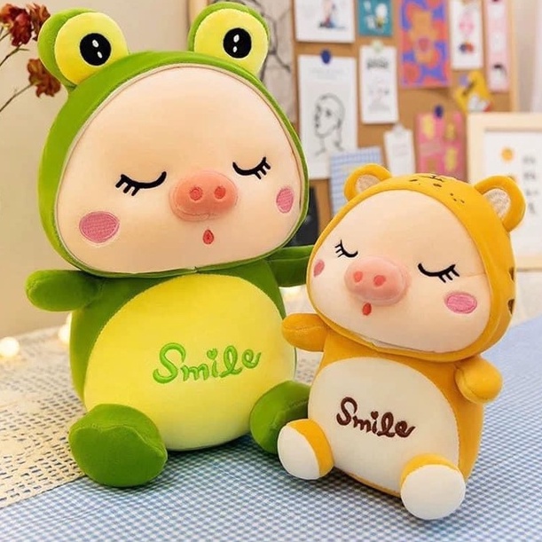 Gấu Bông Heo Biến Hình , Thú Nhồi Bông Heo Smile Mềm Mịn Đủ Size 35Cm-45Cm-60Cm