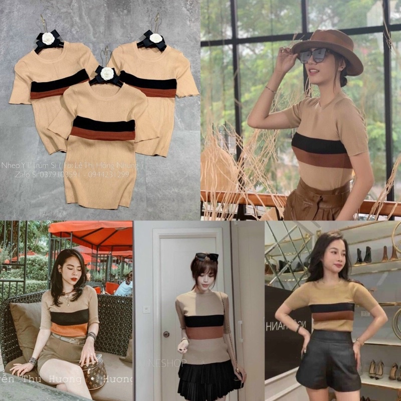 ÁO LEN NÂU PHỐI ĐEN CỔ TRÒN