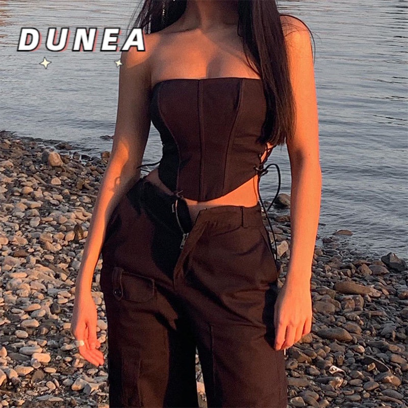 DUNEA Áo ống màu trơn thiết kế hở lưng quyến rũ